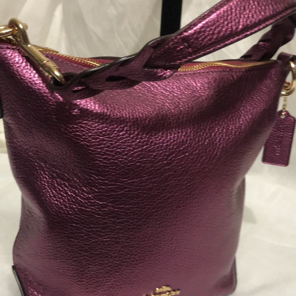 Coach Metallic Berry Pebble Leather Bag - Picture 6 of 11